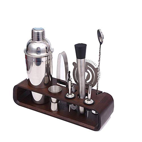 DFJU Juego para Hacer cócteles Juego de Barman: Juego de Barra Negro de 10 Piezas Juego de coctelera con Soporte Elegante Home Bartending Kit Bartender Set (Color: Plata, Tamaño: M)