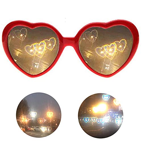 DGFgfgh Gafas de Efecto Especial 3D en Forma de corazón Lente de Gafas Grises de Dibujos Animados con Luces cambiantes a Forma de corazón Efecto Especial Color Opcional Gran Regalo A
