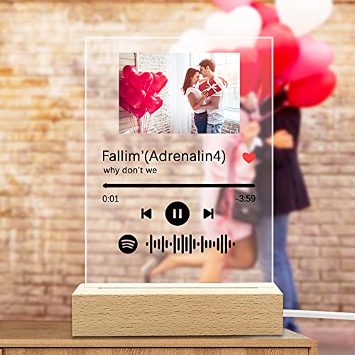 DGLpintu Arte de Vidrio de Spotify Personalizado Música Placa, Placa de Foto de Código de Spotify Escaneable Personalizada Luz de Noche, Regalos para Novio, Novia, Tu Madre.
