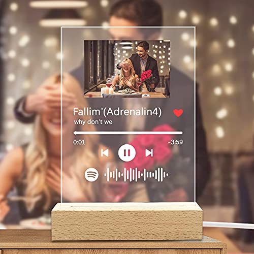 DGLpintu Arte de Vidrio de Spotify Personalizado Música Placa, Placa de Foto de Código de Spotify Escaneable Personalizada Luz de Noche, Regalos para Novio, Novia, Tu Madre.
