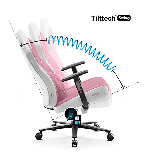 Diablo X-Gamer 2.0 Silla Gaming Gamer de Oficina Tela Diseño Ergonómico Cojín Lumbar Apoyabrazos Cómodos (Rosa-Blanco)