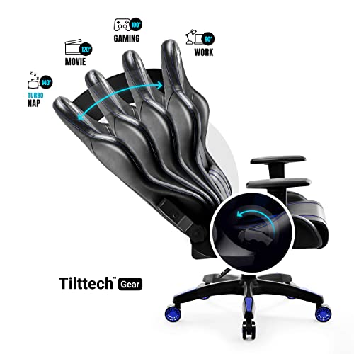 Diablo X-One 2.0 Silla Gaming Gamer Oficina Sillon de Ordenador Reposabrazos Ajustables Cuello/Cojín Lumbar Diseño Ergonómico Azul Normal (L)