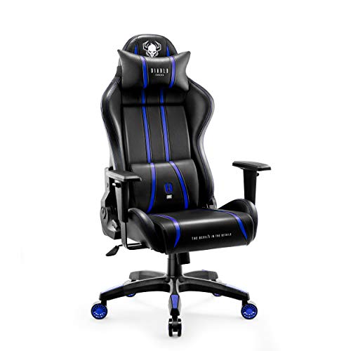 Diablo X-One 2.0 Silla Gaming Gamer Oficina Sillon de Ordenador Reposabrazos Ajustables Cuello/Cojín Lumbar Diseño Ergonómico Azul Normal (L)