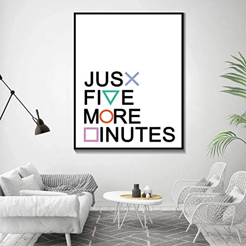 DIARQT Cuadros Decorativos Playstati en Botones Lienzo Pintura Gamer Gaming Geek Pared Arte Impresiones Solo Cinco Minutos más póster Gamepad Controlador niños regalo-16x24inch