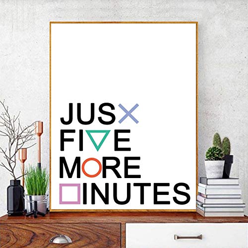 DIARQT Cuadros Decorativos Playstati en Botones Lienzo Pintura Gamer Gaming Geek Pared Arte Impresiones Solo Cinco Minutos más póster Gamepad Controlador niños regalo-16x24inch
