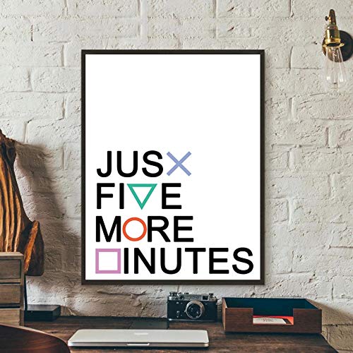 DIARQT Cuadros Decorativos Playstati en Botones Lienzo Pintura Gamer Gaming Geek Pared Arte Impresiones Solo Cinco Minutos más póster Gamepad Controlador niños regalo-16x24inch