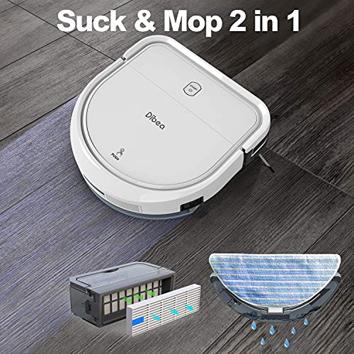 Dibea Robot aspirador con función de fregado, navegación inteligente, aspiradora plana 2 en 1, gran fuerza de succión, autocargable, ideal para suelos duros D500-A Plus.