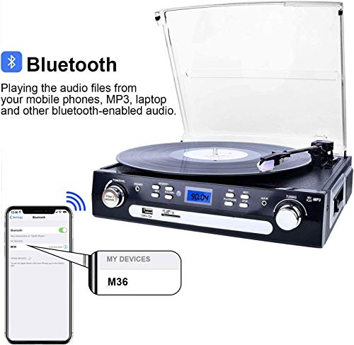 DIGITNOW! Tocadiscos de Vinilo Bluetooth con Altavoces estéreo, 33/45/78 RPM de Velocidad,para Entretenimiento y decoración del hogar