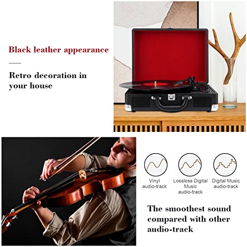 DIGITNOW! Tocadiscos Plato giradiscos Plato Vinilo 33/45/78 RPM, Maleta Portátil con 2 Altavoces Integrados, Grabador de Vinilo a MP3, USB Reproductor MP3, Entrada AUX y RCA, Negro