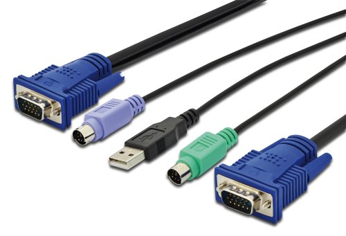 DIGITUS DS-19231 Cable para Video, Teclado y ratón (kvm) Negro 1,8 m - Switch KVM (USB, PS/2, PS/2, VGA, Negro, 1,8 m)