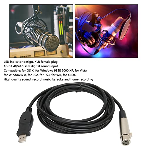 Dilwe Cable de Micrófono USB, USB Macho a XLR Hembra Cable Convertidor de Enlace de Micrófono para Micrófonos de Grabación de 9.8 Pies para Windows para PS2, para PS3, para Wii, para Xbox