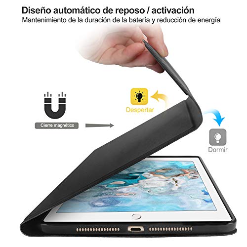 DINGRICH Funda Teclado Español para iPad 9 Generacion 2021,Bluetooth Retroiluminado de 7 Colores Teclado,para 8 Generación 2020/7 Generación 2019/iPad Pro 10.5 2017/Air 3 iPad 10.2,Negro