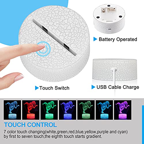 Dinosaurio Luz Nocturna Infantil, Juguete Dinosaurio para Chicos, Lámpara de Noche 3D de 16 Colores con Control Remoto, Regalos de Cumpleaños para Niños y Adultos