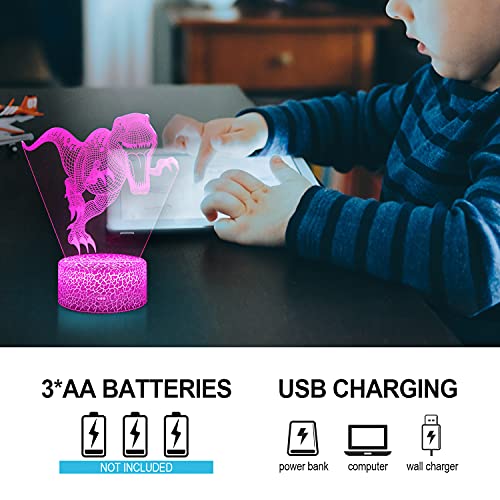 Dinosaurio Luz Nocturna Infantil, Juguete Dinosaurio para Chicos, Lámpara de Noche 3D de 16 Colores con Control Remoto, Regalos de Cumpleaños para Niños y Adultos