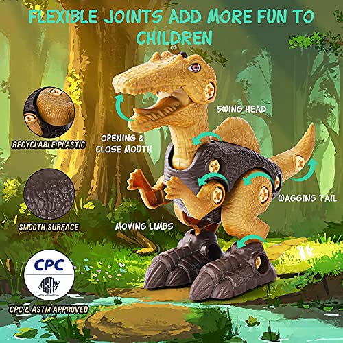 Dinosaurios Juguetes, Desmontaje Dinosaurios Juguetes con Taladro Eléctrico, Juego Construccion Puzzle Incluye Spinosaurus Braquiosaurio y Parasaurolophus, Regalo de Cumpleaños para Niños de 3+ Años