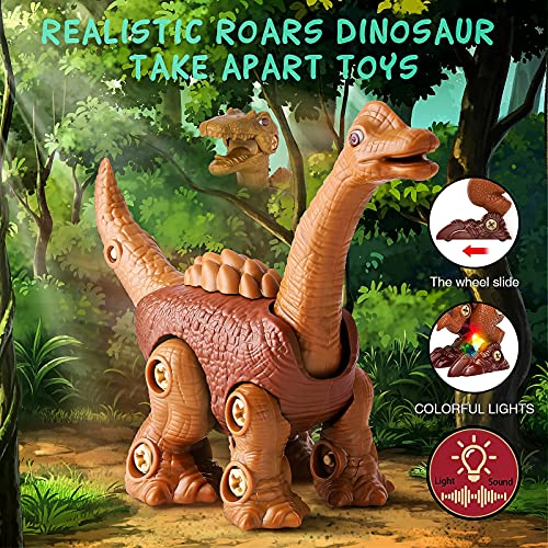 Dinosaurios Juguetes, Desmontaje Dinosaurios Juguetes con Taladro Eléctrico, Juego Construccion Puzzle Incluye Spinosaurus Braquiosaurio y Parasaurolophus, Regalo de Cumpleaños para Niños de 3+ Años
