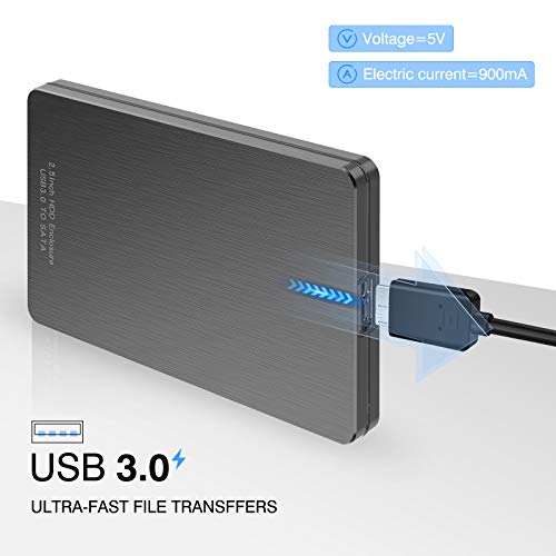 Disco Duro Externo 320GB - 2.5" USB 3.0 Ultrafino Diseño Metálico HDD Portátil para Mac, PC, Laptop, Ordenador, Xbox One, PS4, Smart TV, Chromebook - Negro