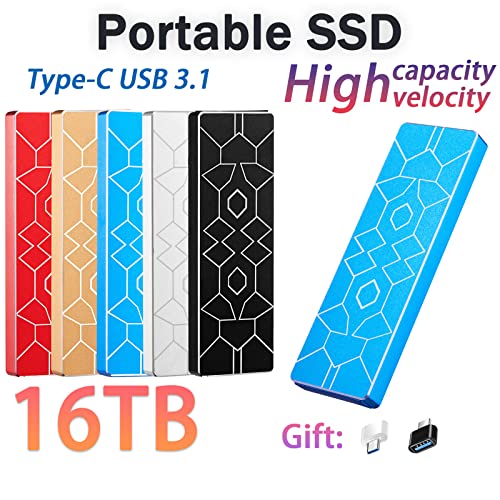 Disco Duro Externo SSD，portátil 8TB,16TB de hasta 430 MB/s, Type-C USB 3.1, para PC, Ordenador, Móvil,8TB,Black
