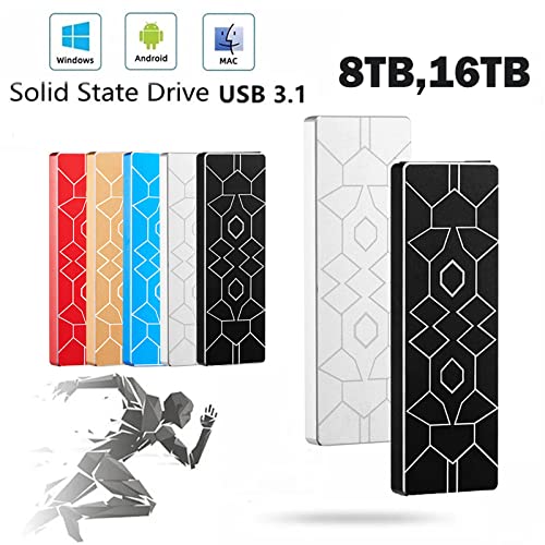 Disco Duro Externo SSD，portátil 8TB,16TB de hasta 430 MB/s, Type-C USB 3.1, para PC, Ordenador, Móvil,8TB,Black