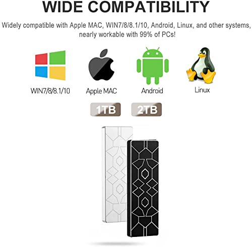 Disco Duro Externo SSD，portátil 8TB,16TB de hasta 430 MB/s, Type-C USB 3.1, para PC, Ordenador, Móvil,8TB,Black