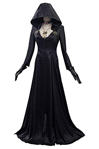Disfraz de vampiro malvado para adultos, disfraz medieval con capucha, color negro