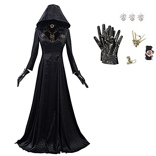 Disfraz de vampiro malvado para adultos, disfraz medieval con capucha, color negro