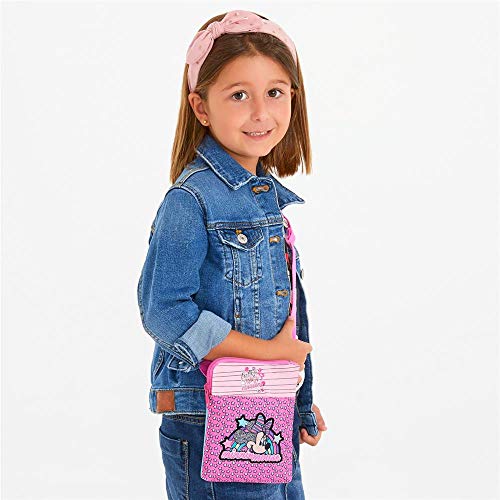 Disney Minnie Pink Vibes Bandolera Plana Rosa 13x16,5x1,5 cms Poliéster