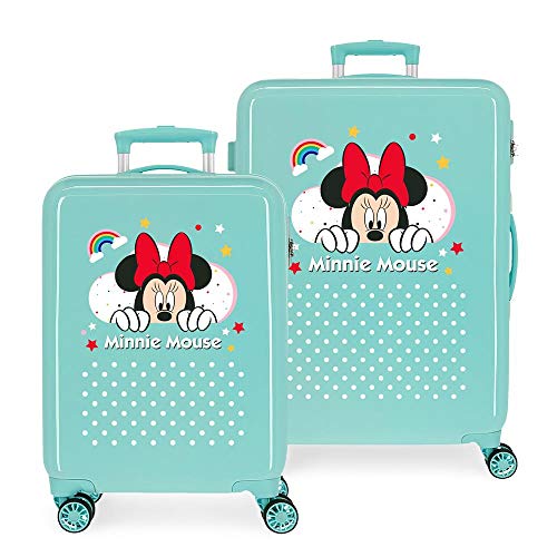 Disney Minnie Rainbow Juego de Maletas Verde 55/68 cms Rígida ABS Cierre de combinación Lateral 104L 2,66 kgs 4 Ruedas Dobles Equipaje de Mano