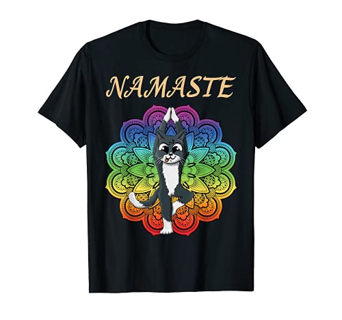 Divertido gato lindo Motivos Namaste Vrikshasana Yoga Cat Camiseta
