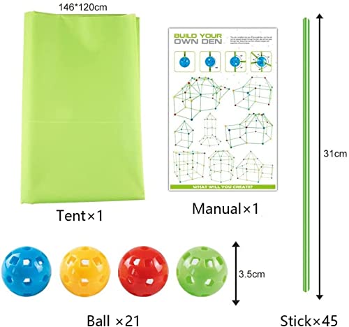 DIY Forts - Juego de construcción de varillas, para niños, pequeño kit de construcción de niños para construir, juguete de construcción DIY 66 artículos, tienda de campaña + fluorescencia