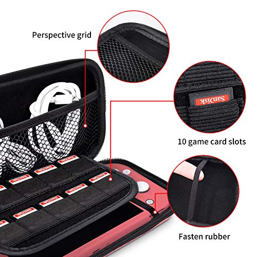 DLseego Funda de Transporte para Switch Lite, Funda Portátil de Diseño Más Nuevo Kit de Accesorios con Funda con Purpurina, 2 Protectores de Pantalla y 4 Tapas de Agarre para Pulgar, Rosa