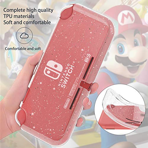 DLseego Funda de Transporte para Switch Lite, Funda Portátil de Diseño Más Nuevo Kit de Accesorios con Funda con Purpurina, 2 Protectores de Pantalla y 4 Tapas de Agarre para Pulgar, Rosa