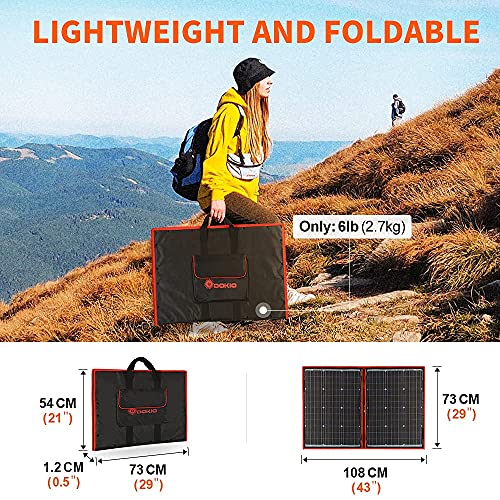 DOKIO Panel Solar Plegable 100w monocristalino para cargar 12v Batería, PORTáTIL, impermeable,ideal embarcaciones, camping, caravanas