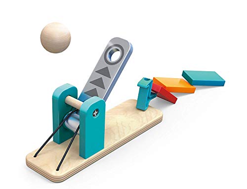 Dominó Fábrica Robótica de Hape, Set de Dominó de Dos Caras y Bola de Madera, Juego Educativo para Niños y Niñas