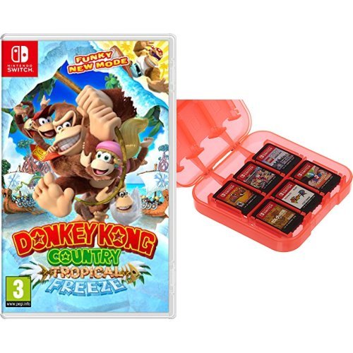 Donkey Kong Country: Tropical Freeze + Funda para almacenamiento de juegos (Rojo) Amazon Basics