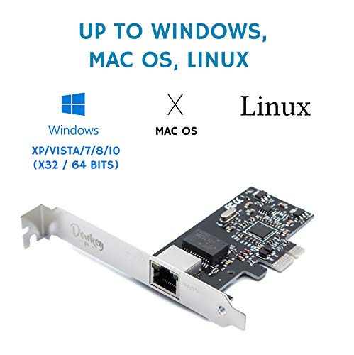 Donkey pc - Tarjeta de Red PCIE 1GB GIGABIT de hasta 1000Mbps con Chipset Realtek RTL8111C. Tarjeta PCI Gigabit Ethernet RJ45 (10/100/1000 Mbps). Incluye Bracket de bajo Perfil.