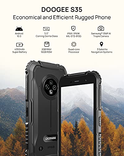DOOGEE S35 [2021] Móvil Resistente, 4350mAh Batería, 4G Moviles Baratos y Buenos Android, 13MP Triple Cámara, 5.0 Corning Gorilla Glass Pantalla, 2GB RAM + 16GB ROM Smartphone Antigolpes, GPS, Negro