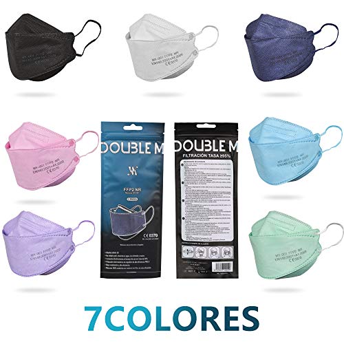 DOUBLE M Mascarillas FFP2 NR Certificación CE 0370 Uso Personal 3, 5, 10, 20, 50 o 100 pcs, filtración ≥ 95%, comoda ligera, Filtro Multicapa, Uso Personal, Mascarillas Facial Protección