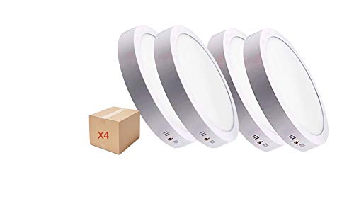 DOWNLIGHT PANEL SUPERFICIE LED CIRCULAR 20W plafon Redondo Para Techo y Pared (6000K, Pack de 4)