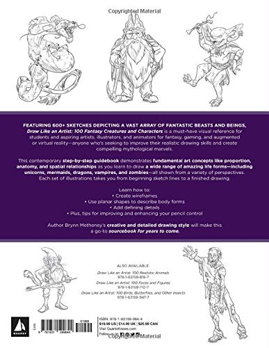Draw Like an Artist: 100 Fantasy Creatures and Characters: Step-by-Step Realistic Line Drawing - A Sourcebook for Aspiring Artists and Designers (4)
