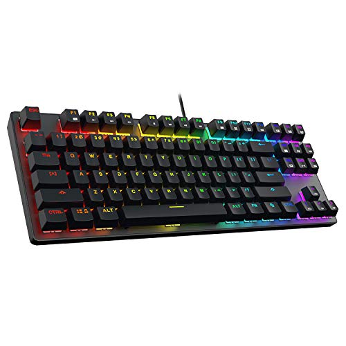 DREVO Tyrfing 87 Key V2 RGB Retroiluminado Personalizable Tenkeyless Teclado Mecánico Gaming con Teclas multimedias, soprte de Software - Outemu táctil US Layout [Interruptor marrón,Negro]