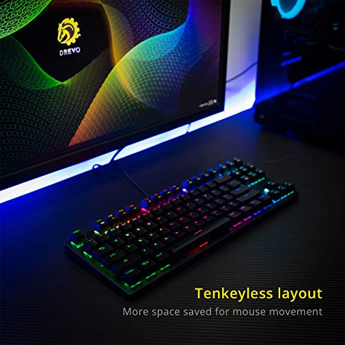 DREVO Tyrfing 87 Key V2 RGB Retroiluminado Personalizable Tenkeyless Teclado Mecánico Gaming con Teclas multimedias, soprte de Software - Outemu táctil US Layout [Interruptor marrón,Negro]