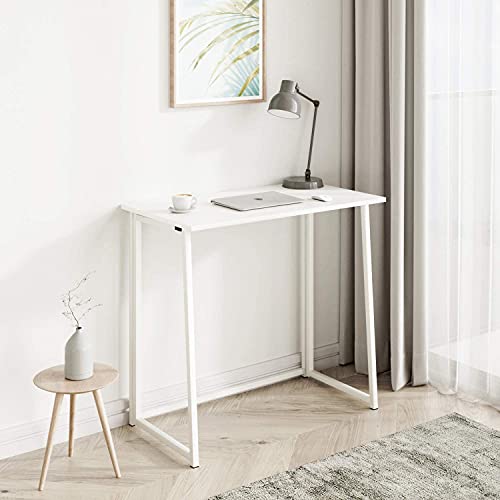 Dripex Mesa Escritorio Plegable, Mesa Ordenador, Compacto sin ensamblaje, Mesa de Estudio Plegable para Casa Oficina, Escritorio para computadora Manualidades, Mesa Blanco, 80 x 45 x 74 cm