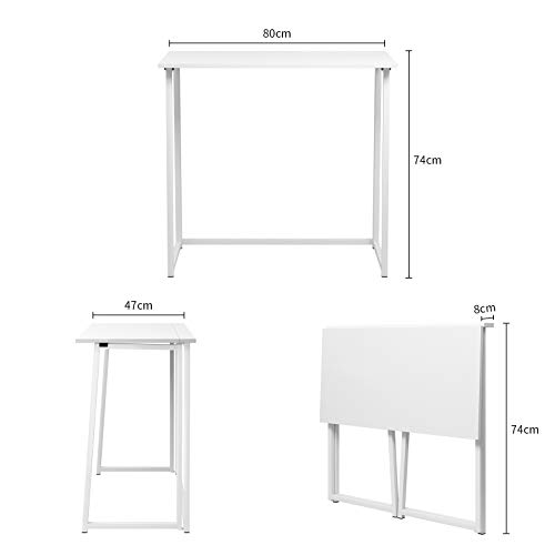 Dripex Mesa Escritorio Plegable, Mesa Ordenador, Compacto sin ensamblaje, Mesa de Estudio Plegable para Casa Oficina, Escritorio para computadora Manualidades, Mesa Blanco, 80 x 45 x 74 cm