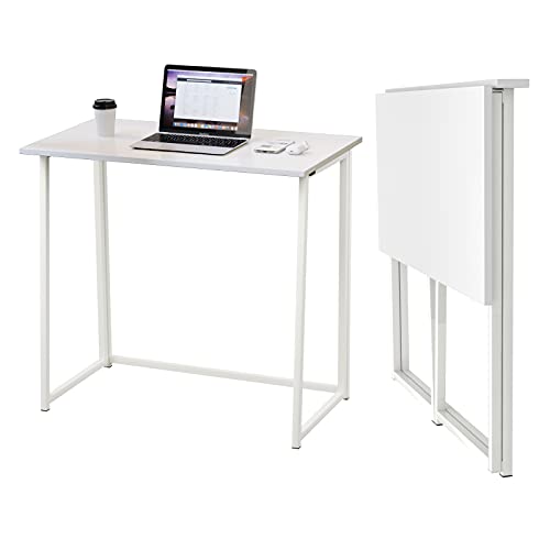 Dripex Mesa Escritorio Plegable, Mesa Ordenador, Compacto sin ensamblaje, Mesa de Estudio Plegable para Casa Oficina, Escritorio para computadora Manualidades, Mesa Blanco, 80 x 45 x 74 cm