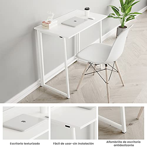 Dripex Mesa Escritorio Plegable, Mesa Ordenador, Compacto sin ensamblaje, Mesa de Estudio Plegable para Casa Oficina, Escritorio para computadora Manualidades, Mesa Blanco, 80 x 45 x 74 cm