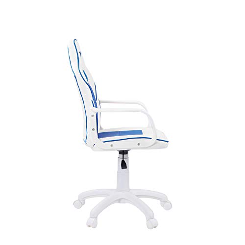 DRW, Silla Gamer, Silla de Oficina Gaming Estudio o Escritorio, Acabado en Símil Piel Blanco y Azul, Medidas: 60 cm (Ancho) x 60 cm (Fondo) x 98-108 cm (Alto)