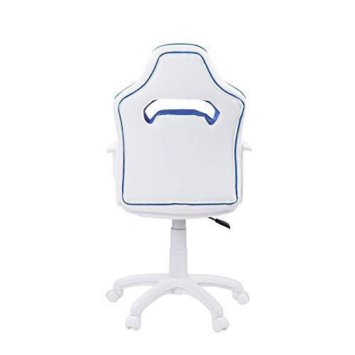 DRW, Silla Gamer, Silla de Oficina Gaming Estudio o Escritorio, Acabado en Símil Piel Blanco y Azul, Medidas: 60 cm (Ancho) x 60 cm (Fondo) x 98-108 cm (Alto)