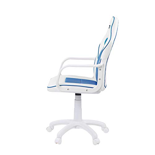 DRW, Silla Gamer, Silla de Oficina Gaming Estudio o Escritorio, Acabado en Símil Piel Blanco y Azul, Medidas: 60 cm (Ancho) x 60 cm (Fondo) x 98-108 cm (Alto)