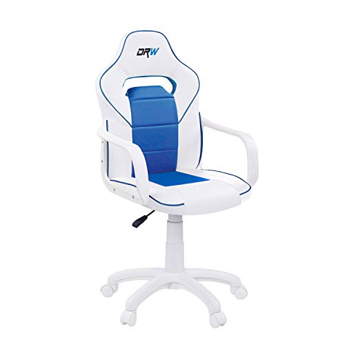 DRW, Silla Gamer, Silla de Oficina Gaming Estudio o Escritorio, Acabado en Símil Piel Blanco y Azul, Medidas: 60 cm (Ancho) x 60 cm (Fondo) x 98-108 cm (Alto)